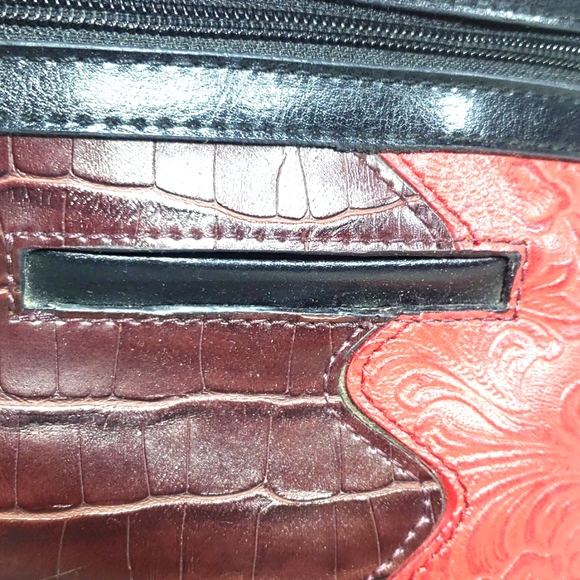 Vintage MC Marc Chantal Tooled Embossed Leather Multi Color Square Shoulder Bag - Picture 8 of 17